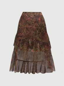 ROMWE Hippie Boho Ruffled Layered Plus Size Skirt, Minimalist & Fashionable