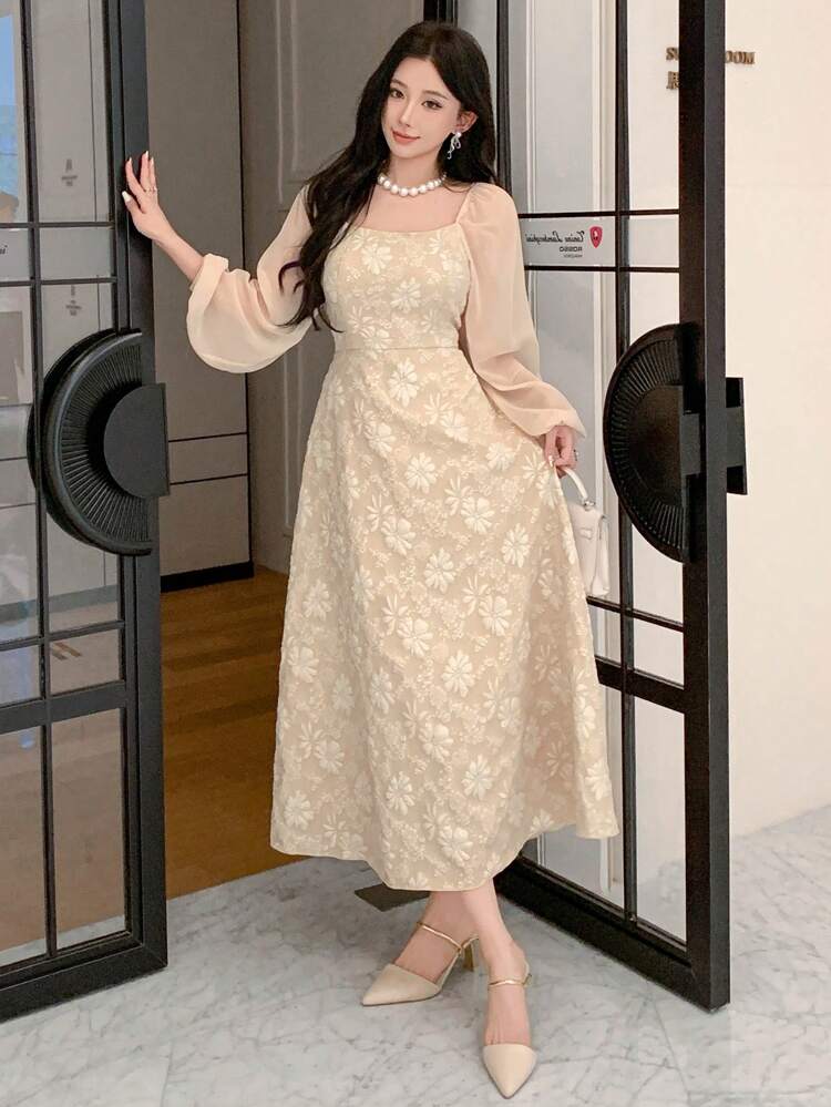 Vestido de fiesta elegante de textura media para mujer, vestido de graduación floral elegante de primavera/verano, vestido para boda y Pascua