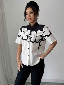 Elenzga Women's 2025 New Digital Floral Casual Regular Shirt (Positioning Flower) - Multicolor - View 6