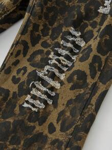 Girls (Toddler) New Fashion Casual Leopard Print Distressed Elasticated Denim Flare Jeans