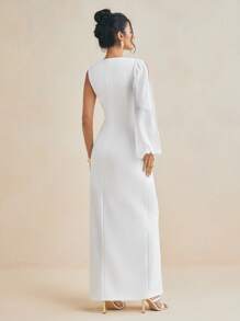 ODELIAR Designer White Transparent Chiffon Bishop Long Sleeve Elegant Maxi Dress, Concert Outfit, Rave, Wedding, Prom Dress - White - View 2