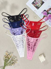 7pcs/Set Plus Size Comfortable Lace Floral Pattern Sexy Underwear