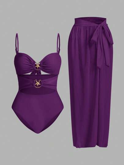 Swim Oasis 1 pieza Traje de baño de una sola pieza de unicolor para mujer, adecuado para vacaciones en la playa en verano