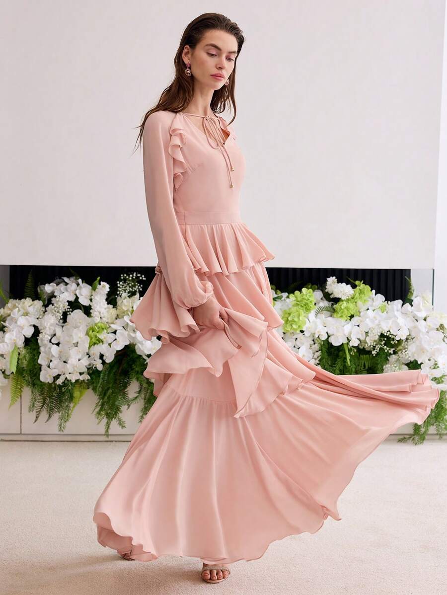 MOTF Soiréza Vestido de nudo con volantes y capas - Rosa Pálido - Ver 1