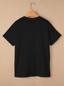 SHEIN PETITE Women's Colorful Ombre Bear Print Comfortable Short Sleeve Oversized T-Shirt, Stylish Black Top For Home