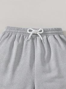 SHEIN Tween Boys Casual Basic Drawstring Waist Spring/Summer Grey Shorts - Multicolor - View 5