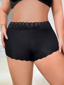 Miss Vinta 1 件大码女式无缝蕾丝边三角内裤 - 黑色 - 查看 3