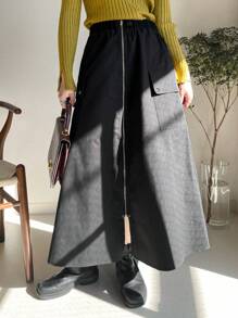 FRIFUL Women's Zippered Pockets Decor Skirt - Black - View 6