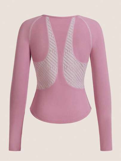 Women Solid Color Patchwork Round Neck Long Sleeve Casual Outdoor T-Shirt & Tank Top