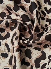 INAWLY Women's Summer Leopard Print Front Tie Puff Sleeve Loose Romper - Khaki - View 3