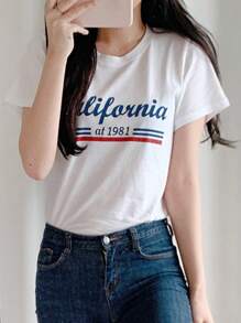 DAZY 字母图案圆领 T 恤 夏季 - 白色 - 查看 7