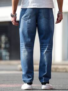 Manfinity Homme Men's Casual Relaxed Fit Straight Leg Ripped Jeans With Pockets - Blue - View 2