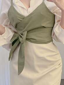 DAZY Women's Summer Solid Color Wrap Cami Tank Top For Layering - Green - View 4