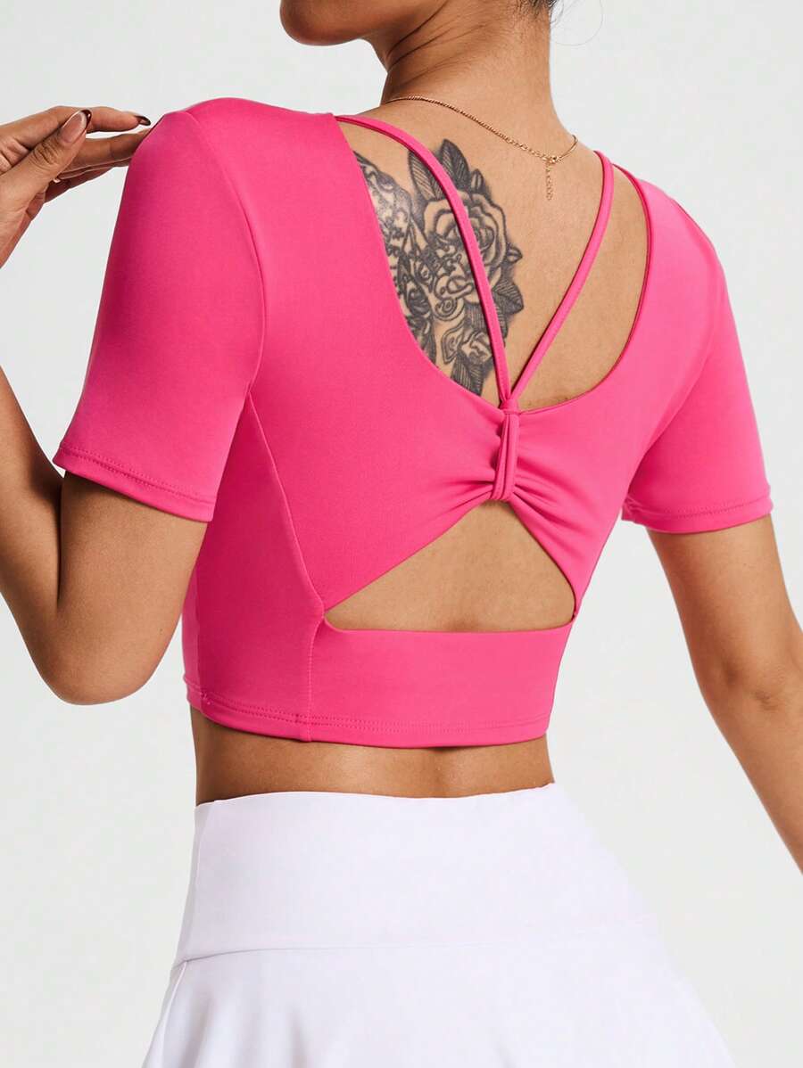 Lifespree تي شيرت رياضي قصير الأكمام وبلا ظهر باللون الأحادي البسيط