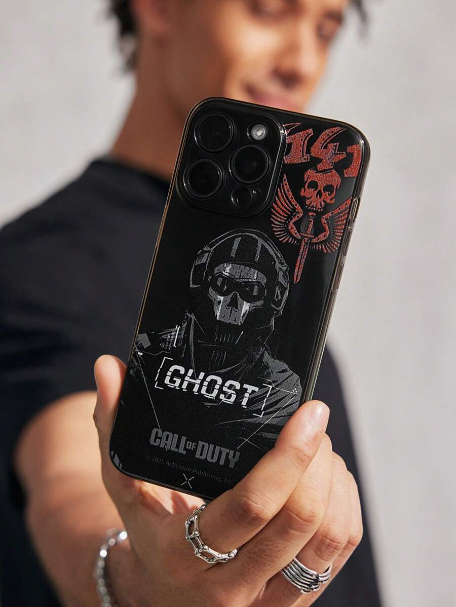 CALL OF DUTY X SHEIN Funda transparente negra para teléfono móvil, diseño de impresión de personaje cool, compatible con iPhone - Gris - Ver 1
