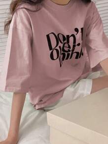 DAZY Letter Graphic Drop Shoulder Tee Don't Overthink Oversized T-Shirt
