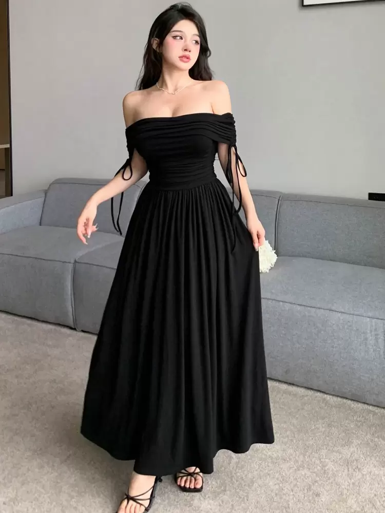 Women's Off-Shoulder Short Sleeve Bodycon Dress Summer,Milkmaid Dress Sundress,Casual Women Dresses