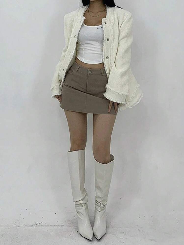 Women Solid Color Wrap Mini Skirt, Versatile Spring And Summer