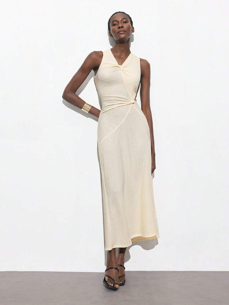 SHEIN Maija New Spring And Summer White Sexy Structure Waist Urban Vacation Modern Elegant Romantic Ladies Mid-Length Dress Suitable For Going Out Holiday Party Music Festival Old Money Style