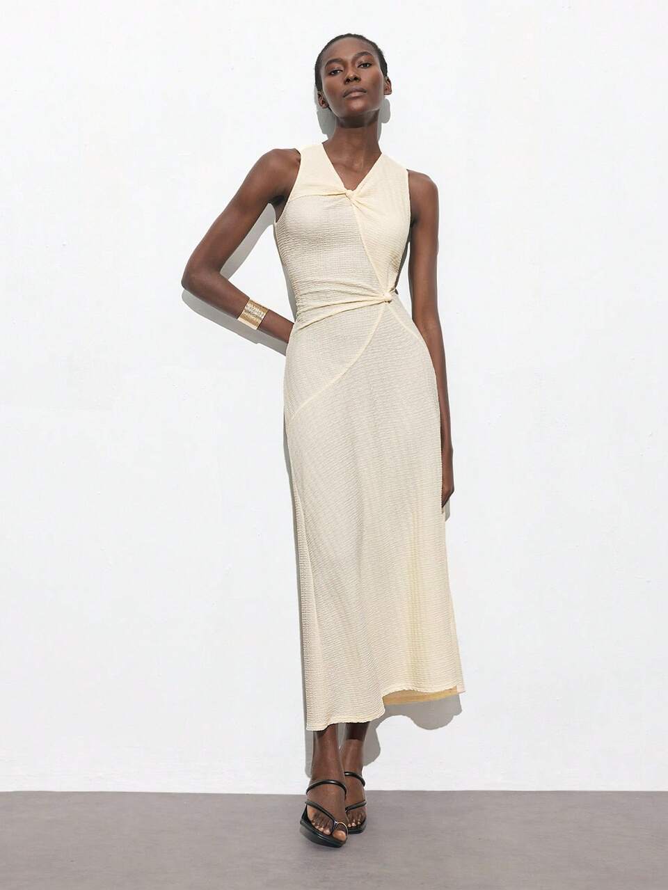 SHEIN Maija Yellow Summer Effortless Chic Brunch Ladies Mid-Length Dress, Structure Waist Modern Elegant Old Money Style Urban Vacation Holiday Party