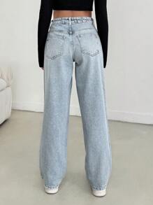 EURMUSE Low Waist Wash Detailed Straight Jean - Light Wash - View 2