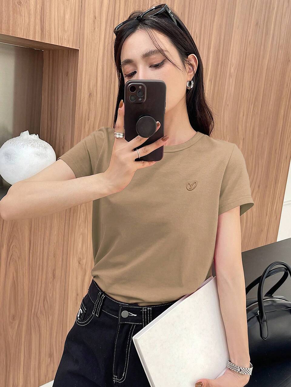 Women Summer Heart Embroidery Round Neck Short Sleeve Casual T-Shirt Old Money Style Business Casual Woman Work Clothes