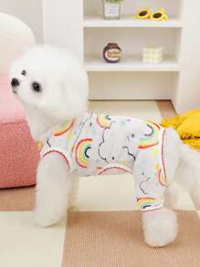 PETSIN Spring/Summer White Cute & Lively Casual Style Cartoon Rainbow Pattern Mesh Breathable Pet Jumpsuits