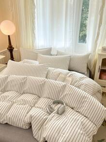 3pcs Nordic Style Plaid Bedding Set, 2 Pillow Covers + 1 Duvet Cover