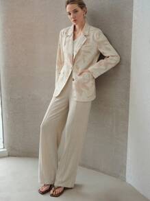 MOTF PREMIUM LINEN FLORAL PRINT CASUAL OFFICE BLAZER - Apricot - View 4