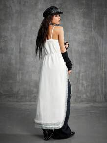 SHEIN EZwear Women's Summer  Festival Date Night Daily  Boho  Western Wear Lace White Midi Dress - White - View 7