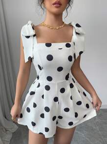 Elenzga 女士优雅圆点系腰 A 字连身裤 - 杏色 - 查看 6