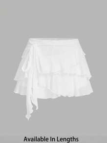 SHEIN PETITE CURVE Plus Size Women's Multi-Layer Ruffle Trim Low Rise Y2K Mini Black Skirt