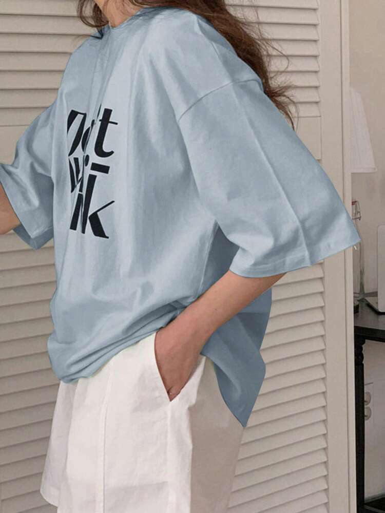 Letter Graphic Drop Shoulder Tee Don't Over Think Oversized T-Shirt