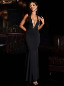 Coutiva Vestido de cóctel con cuello halter sencillo y elegante, adecuado para el verano. Vestido de noche de lujo largo que afina la cintura y el pecho, ideal para bodas. Vestido de graduación y vestido de novia para mujeres. Vestido para invitadas de boda. Vestido de fiesta y vestido de cumpleaños para mujeres. Vestido elegante y ceñido con lentejuelas y abalorios de alta gama, vestido de fiesta.