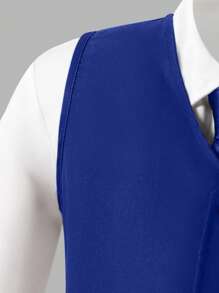 SHEIN 2 件套青少年男孩绅士套装：无袖西装背心和长裤，优雅正式服装，适合生日派对、典礼、婚礼、洗礼、周年纪念 - 寶藍色 - 查看 5