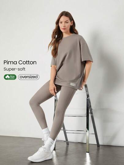 GLOWMODE Pima Cotton Unisex Short Sleeve Round Neck Oversized Tee Daily Casual