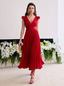 MOTF Soiréza VESTIDO PLISSADO COM DECOTE FINO - Vermelho - Ver 1
