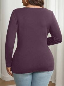 SHEIN LUNE T-shirt de base ajusté et slim à manches longues et de couleur unie, grande taille