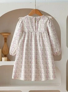 SHEIN Explorewe Young Girl'Floral Elegant Jacquard Ruffled Collar Long Sleeve French Style Dress,Cerise Pink,Autumn,Party,Birthday,Travel & Vacation,Spring/Summer - Multicolor - View 2