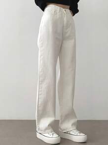 DAZY Solid Color Casual Straight Pants With Diagonal Pockets