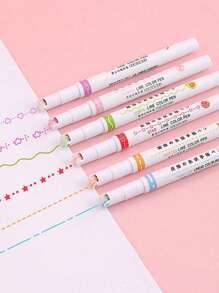 6支波浪和曲线设计日记记号笔，适用于日记和绘画，笔，学校用品，文具，可爱笔，学校荧光笔，荧光笔，美术用品，学校荧光笔，颜色，女士返校办公用品 - 彩色 - 查看 9