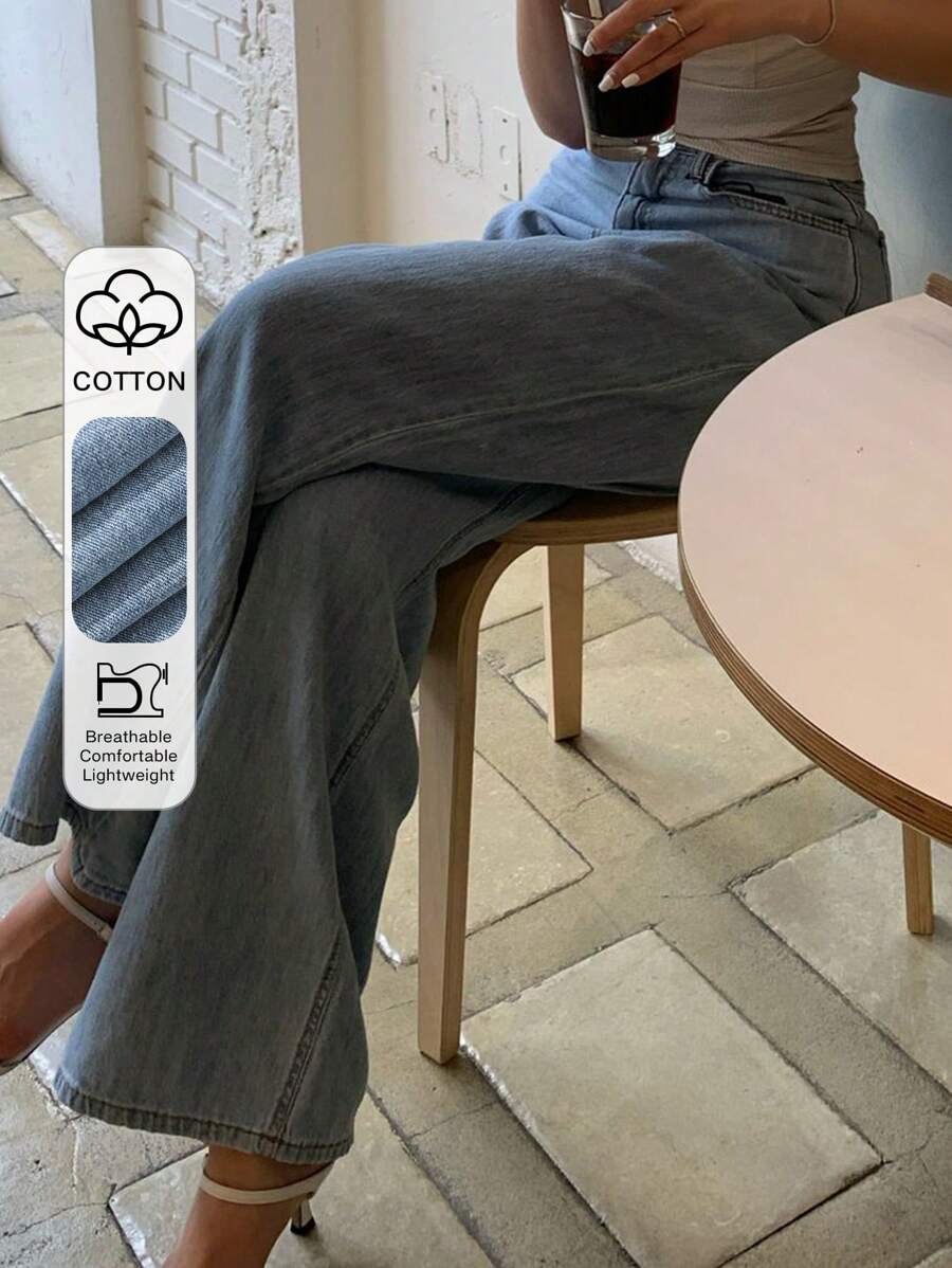 Dazy Tall 女士宽松直筒水洗牛仔裤，休闲都市风 - 中等水洗藍 - 查看 1