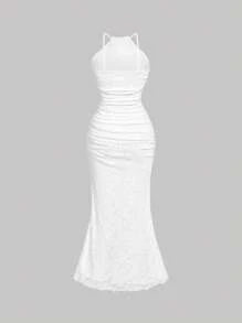 SHEIN MOD Đầm Maxi Dự Tiệc Lãng Mạn Màu Trắng Cho Nữ, Thích Hợp Cho Tiệc Cocktail, Trang Phục Hẹn Hò - trắng - Xem 2