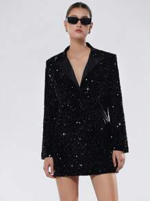 Aveloria Modichic Women's Elegant Waist Cinched Hybrid Material Patchwork Collar Cinched Waist Long Sleeve Sequins Velvet Party Dress Fall Cloth For Women