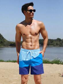 Manfinity Men's Solid Color Patchwork Front Lace-Up Minimalist Slim Fit Casual Beach Pants,Hawaiian, Matching Couple Swimsuits, Couple Bathing Suits, His And Hers Swimwear, Couples Swim Trunks And One Piece