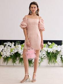 MOTF Soiréza JACQUARD OFF SHOULDER MINI DRESS - Baby Pink - View 3