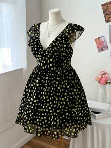 Flirla V-Neck Floral Print Cap Sleeve Cinched Waist Short Dress - Multicolor - View 2