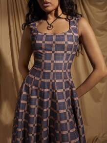 COSMINA Abito mini elegante e vacanziero in stile plaid con lacci, primavera/estate