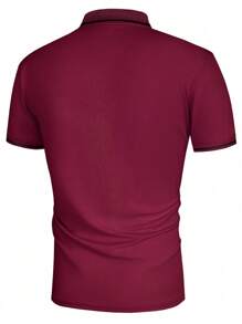 Manfinity Homme Men's Geometric Print Short Sleeve Casual Commuter Polo Shirt Polo Shirts For Men Collar Polos For Men Golf Shirt Men Polo Shirts Polo T Shirt Men - Burgundy - View 2