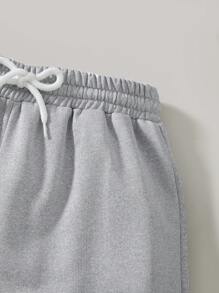 SHEIN Tween Boys Casual Basic Drawstring Waist Spring/Summer Grey Shorts - Multicolor - View 3